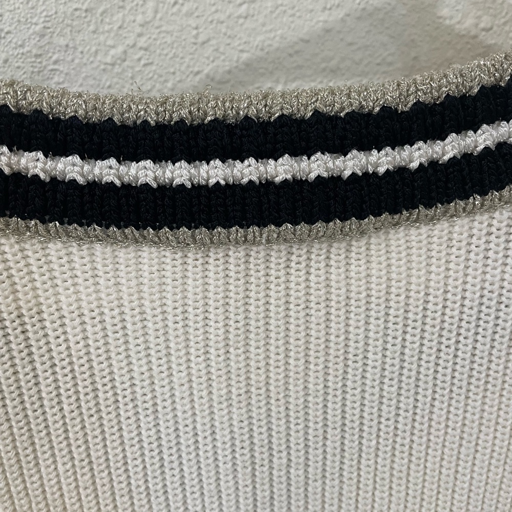 Maje White V-Neck Sweater with Black Sparkly Trim - Picture 7 of 9